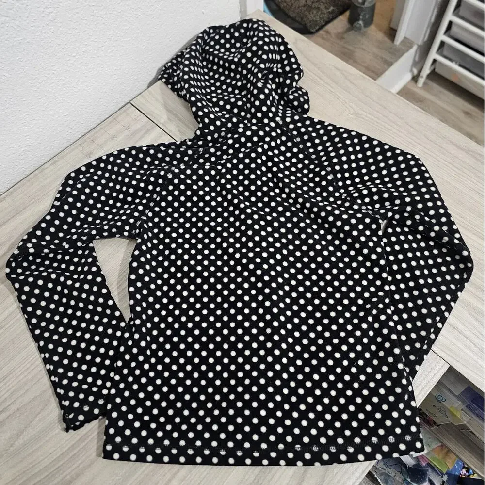 The North Face Black White Polka Dot Fleece Jacket Girls Small 7/8 Fall Winter